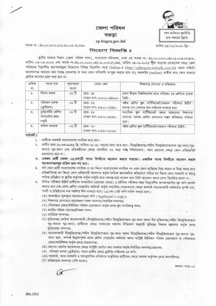 Bogra District Council Job Circular 2022