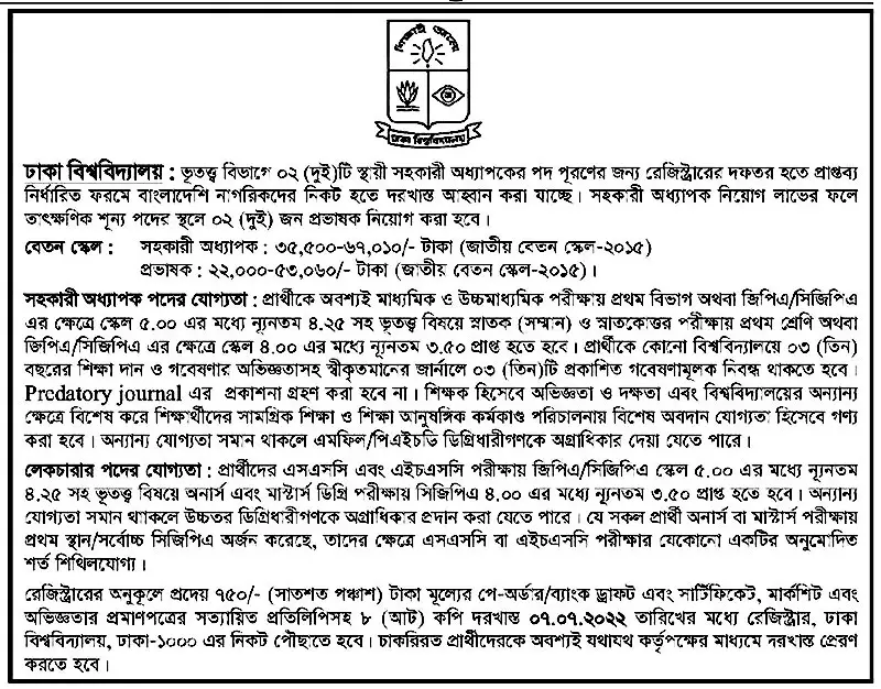 Dhaka University Job Circular 2022