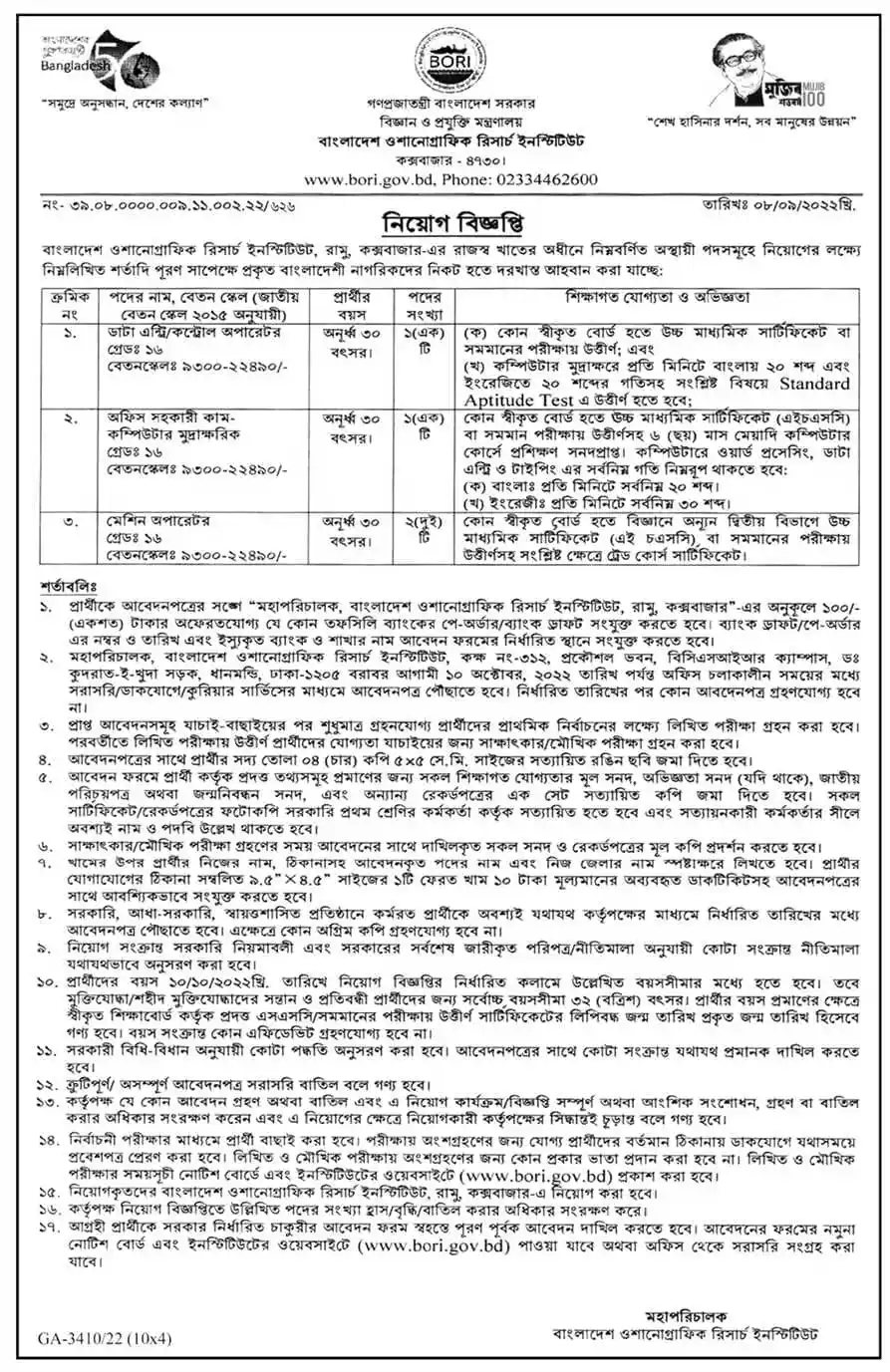 BORI Job Circular www.bori.gov.bd 2022 | Latest BD Govt Job