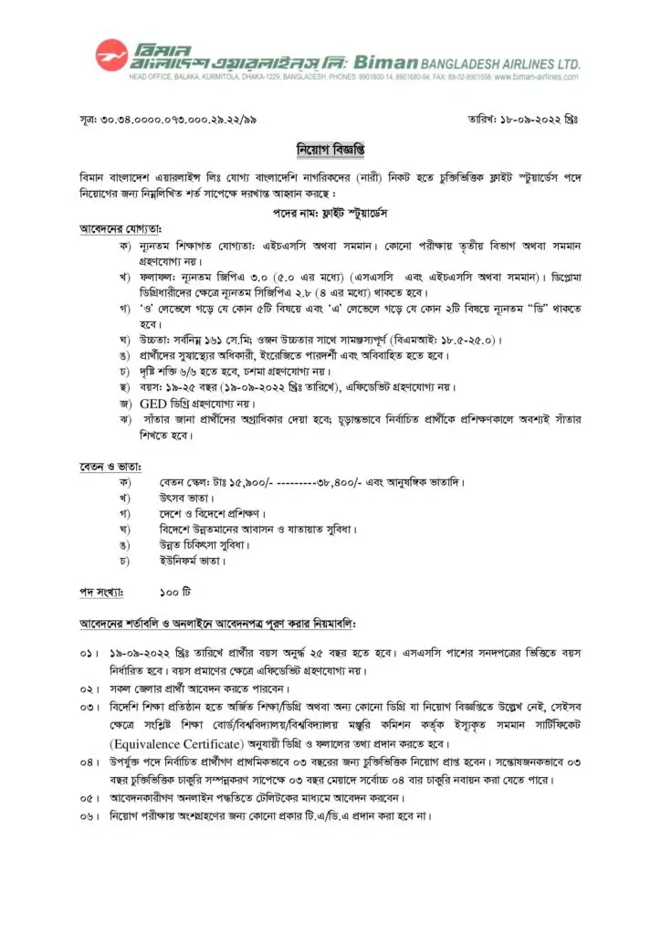 Biman Bangladesh Airlines BD Job Circular 2022