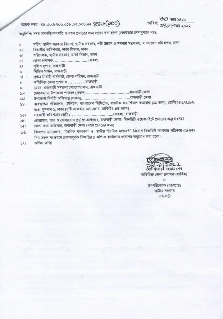 Rajbari DC Office BD Job Circular 2022