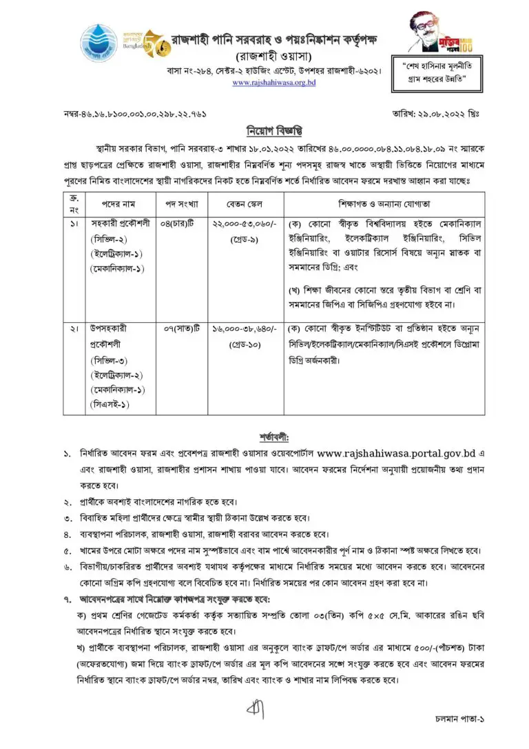 Rajshahi WASA BD Job Circular 2022